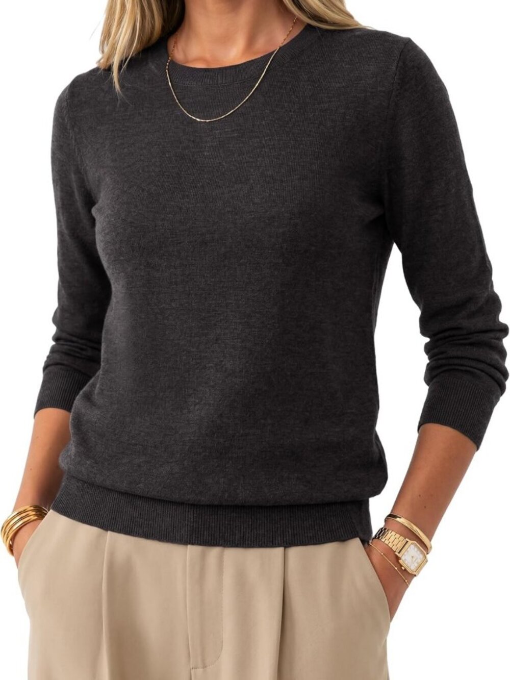 Cozy 100% Merino Wool Long Sleeve Crew Neck Sweater for Fall Work & Casual Wear